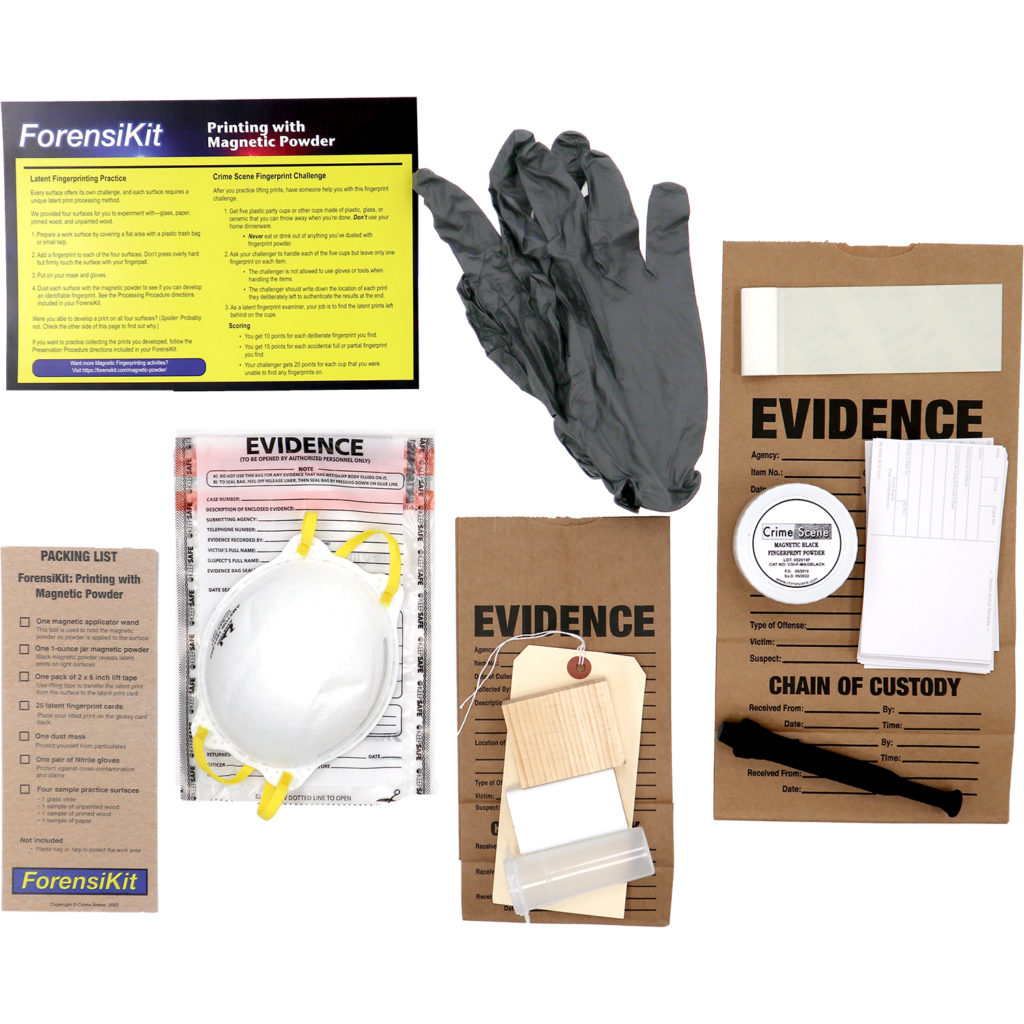 Contents of the ForensiKit: Printing with Magnetic Powder box