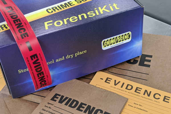ForensiKit product box with partial contents of the Evidence Packaging box