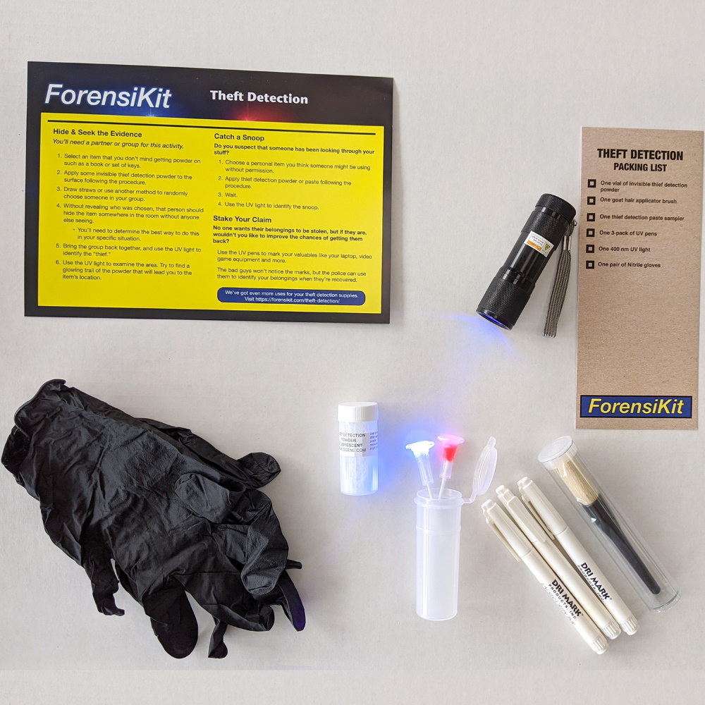 Contents of the ForensiKit by Crime Scene - Theft Detection box