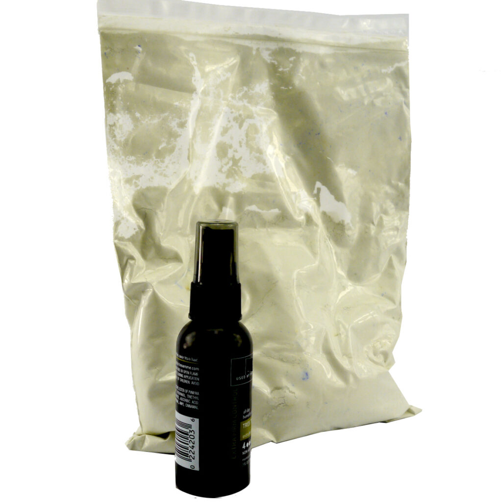 Plastic bag of Traxtone powder with a bottle of dirt hardener