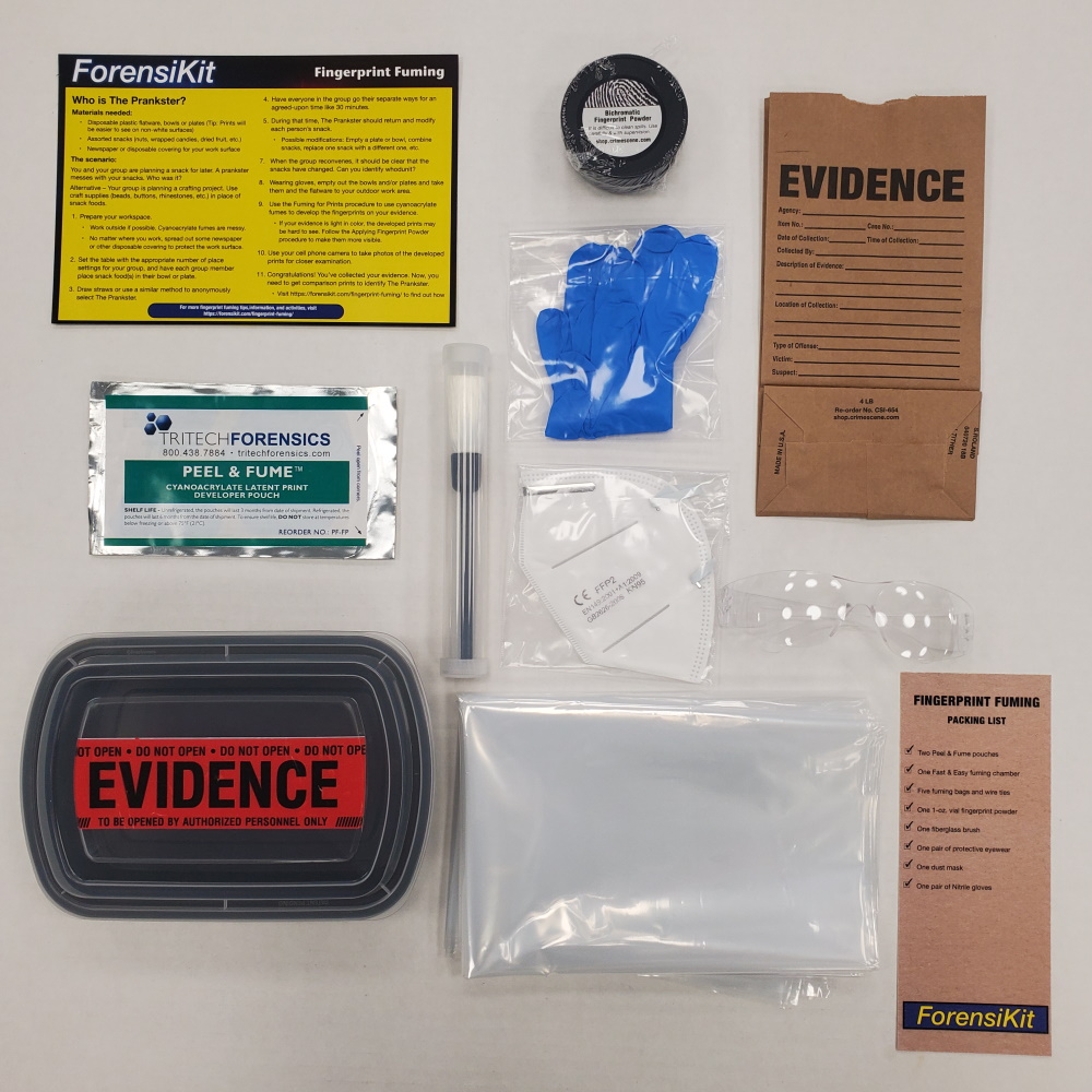Contents of the ForensiKit by Crime Scene - Fingerprint Fuming box